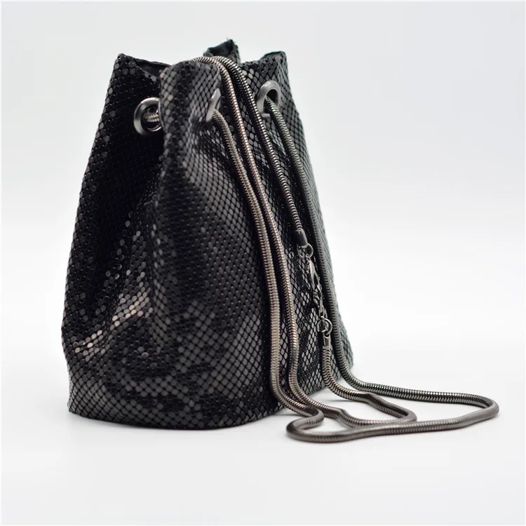 China supplier gold  color evening bag women metal mesh bucket handbag shoulder bag ladies cross body bag
