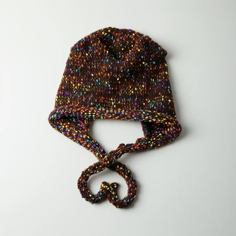 Autumn And Winter Ear Protection Full Head Cover Windproof Knitted Hats Cute Rainbow Cat Ear Beanies Hat Pullover Hats Women