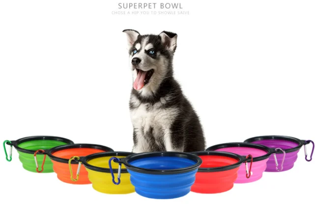 Amazon hot sale silicone folding dog food bowl portable with hook portable dog bowl