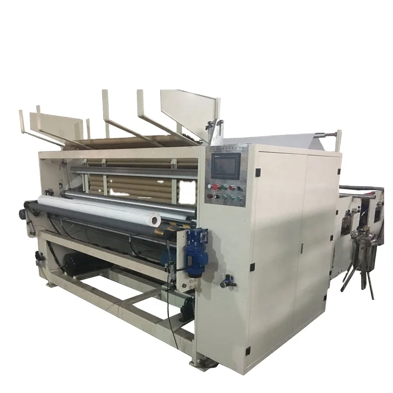 Automatic high speed rewinding embossing toilet tissue roll paper machine
