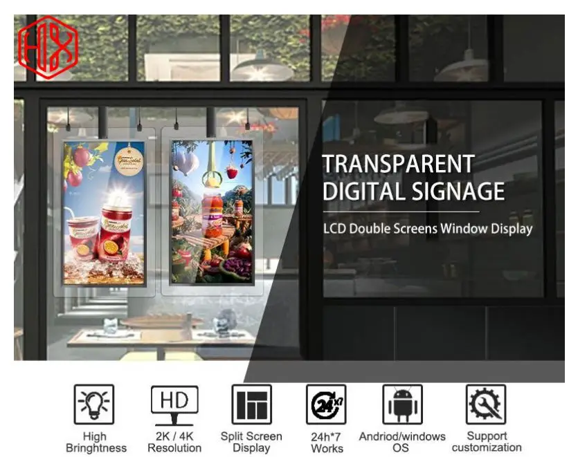Китай HXXK сенсорный двухсторонний 4k digital signage фабрики 43 дюймов супермаркет двухсторонняя подвесная реклама