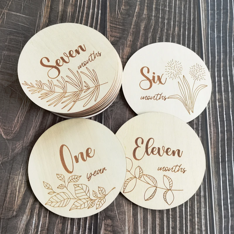 Round Wooden Card Baby First Year Milestone Cards