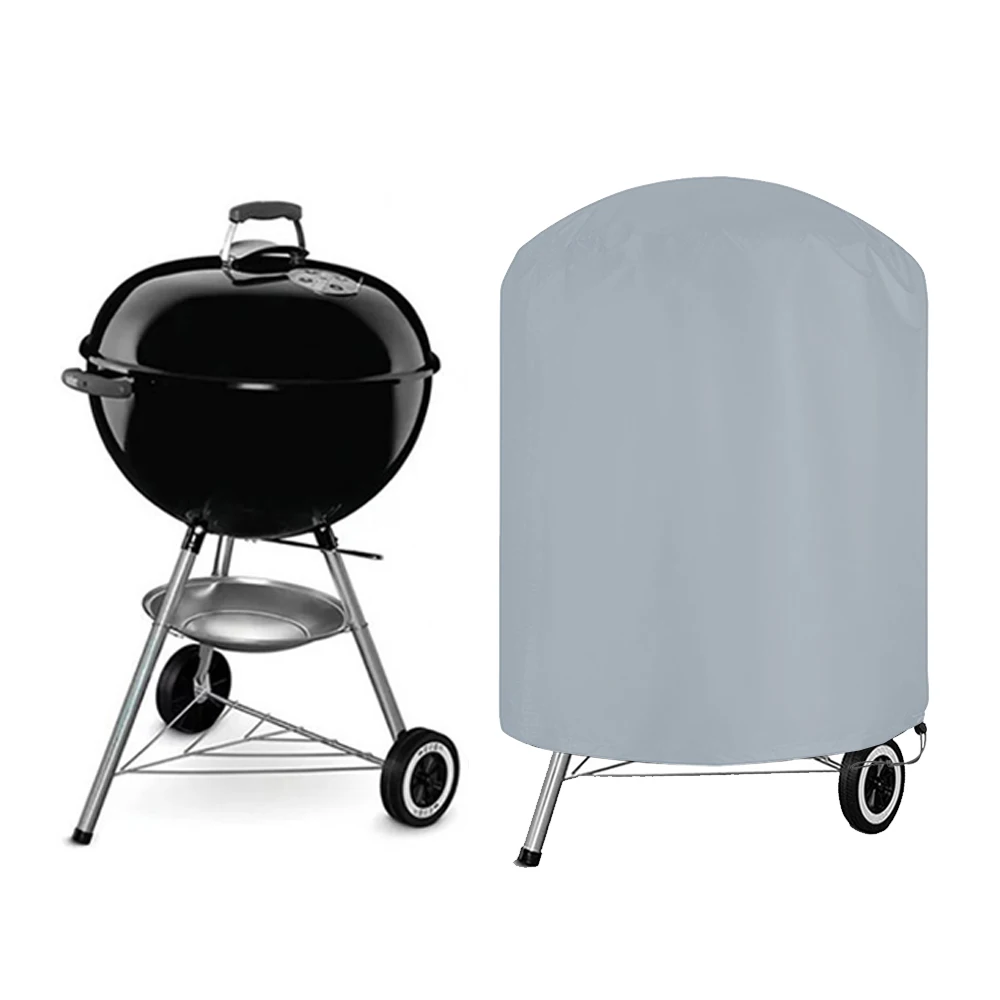 Waterproof Gas BBQ Grill Covers Patio Outdoor Barbecue Grill Cover Round Dust proof Windproof  Tear Resistant Gray