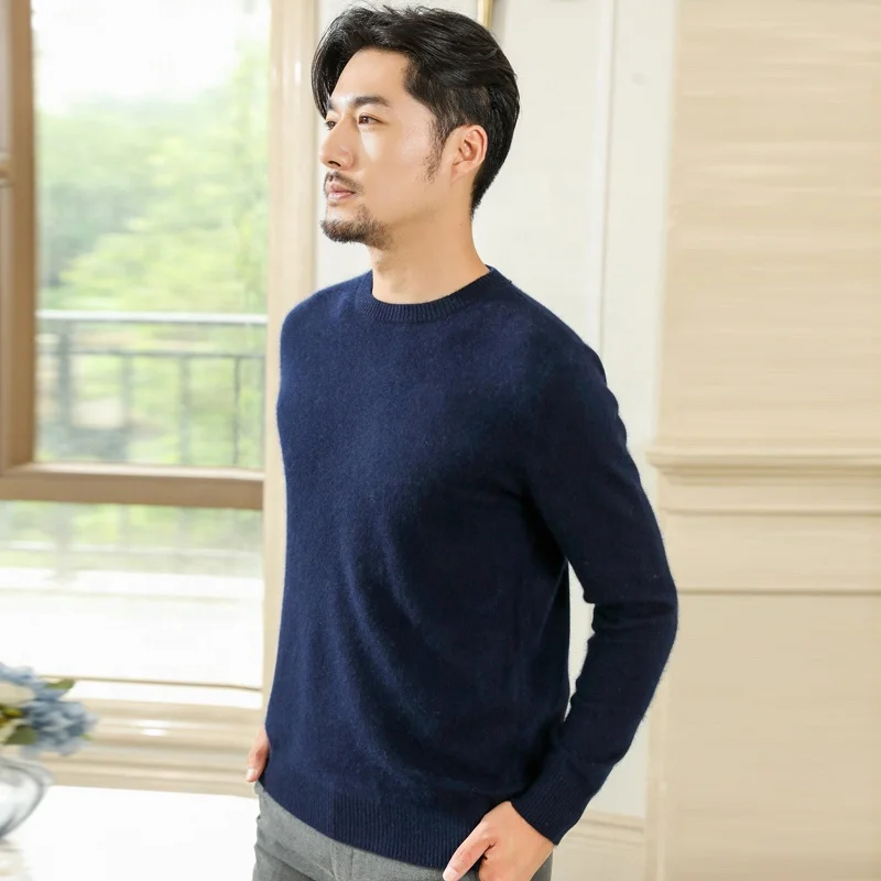 Плюс Размер мама трикотаж 2021 Новые свитера; Сезон осень-зима; Модные Повседневные вязаные топы с О-образным вырезом, в сплошном цвете, Мужская пуловер свитер