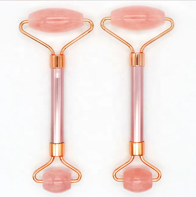 High Quality Anti Aging Facial Massage Tools Face Rose Quartz Jade Roller Gua Sha Set Pink Gift Gold Stone Body Dark Metal Head