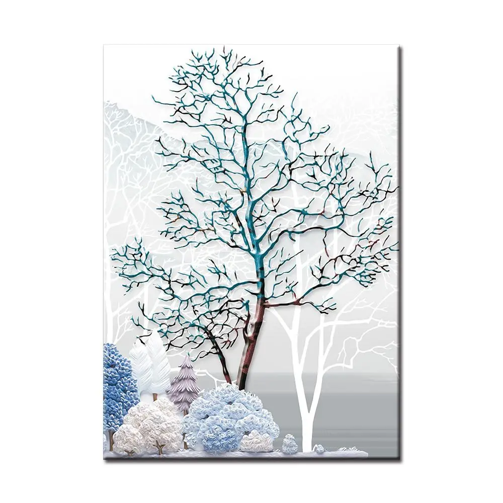 Modern Relief 3D Abstract Fortune Tree Deer Decorative Wall Art Canvas Printed Painting For Living Room