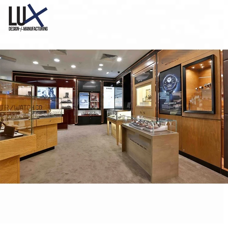 Lux Design Acrylic Glass Wood Wrist Watch Display Showcase for Fashion Counter for Mall Shopping Retail or Store Use