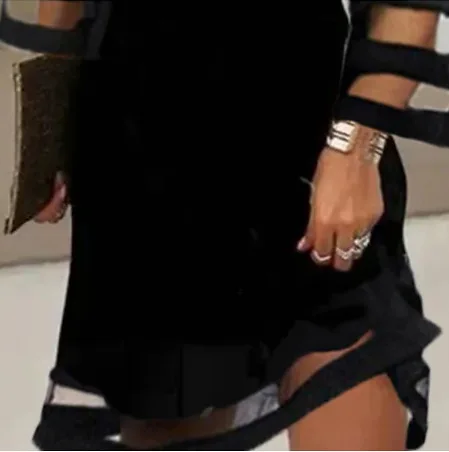 S-3XL European and American Fashion Mesh Sling Dress Hollow out dress A-line dress