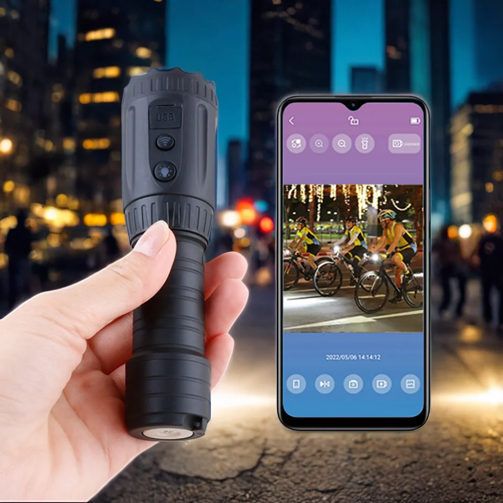 New Design Rechargeable LED Pocket Flashlight Smart WIFI Portable Recorder Camera Outdoor Camping Riding Climbing Emergency IP65