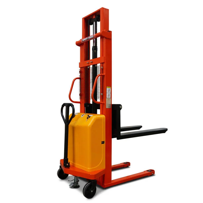 Warehouse pallet lifting device semi electric walkie stacker forklift Human pull semi electric fork lift