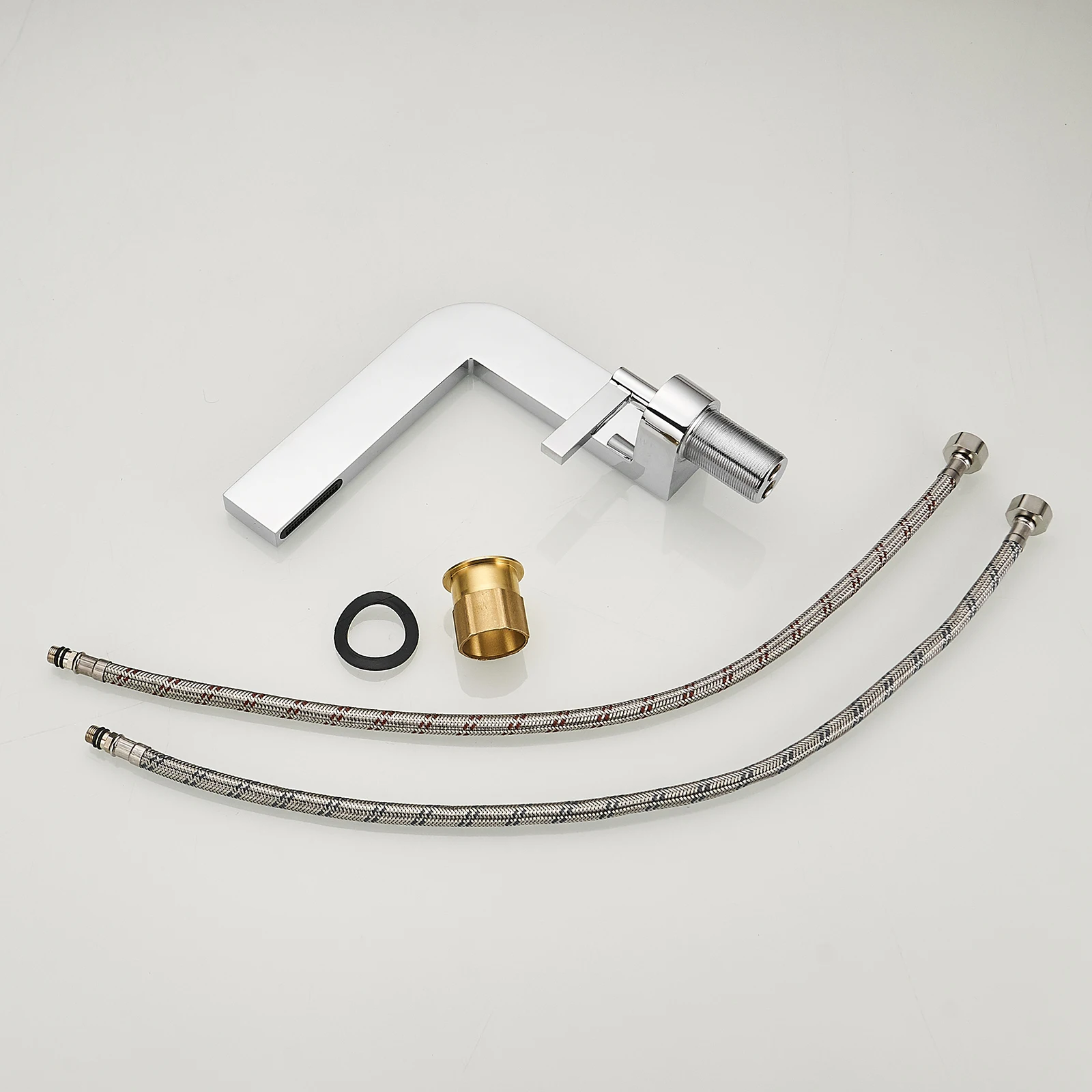 Square Basin Silver Faucet Basin Mixer Faucet Style Bathroom Single Handle Stainless Steel New European Hot Cold Water Mixer FLG