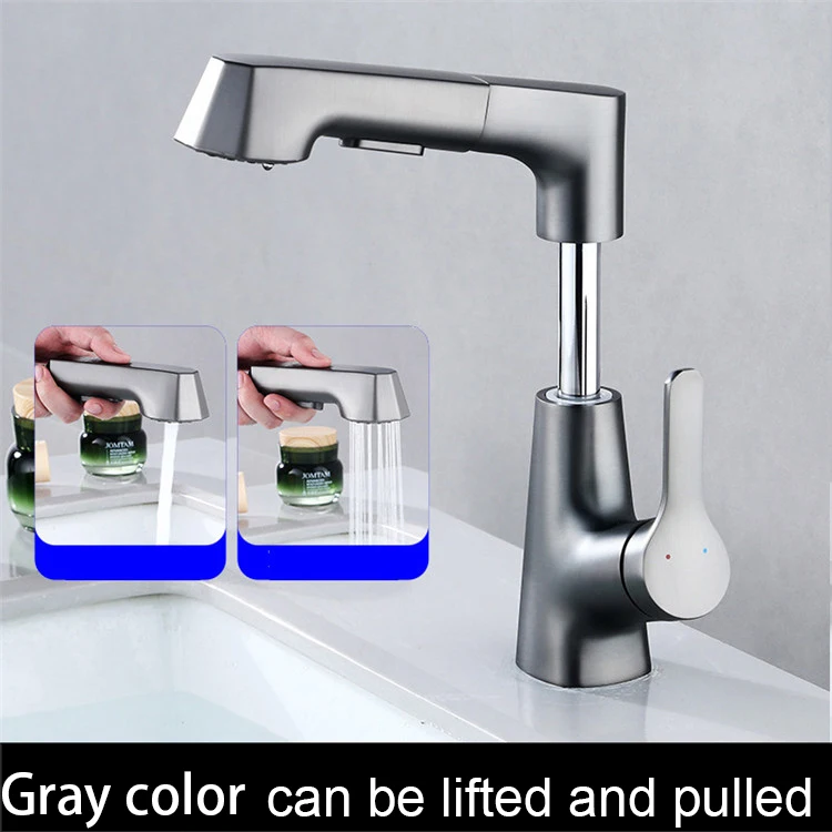 Basin Faucet Modern Bathroom Mixer Tap Grey Wash basin Faucet Single Handle Pull Out Hot Cold Waterfall Faucet Tapware Sink