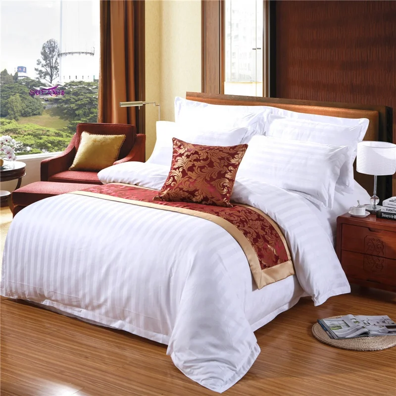 cheap price 3cm stripe white hotel bed linen bedding set bed sheet duvet cover set