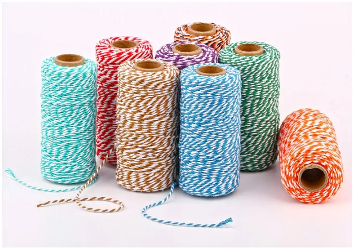 Hot selling 2mm 100m Two-Tone Cotton Rope Cotton Twisted Rope Gift Decor Rope