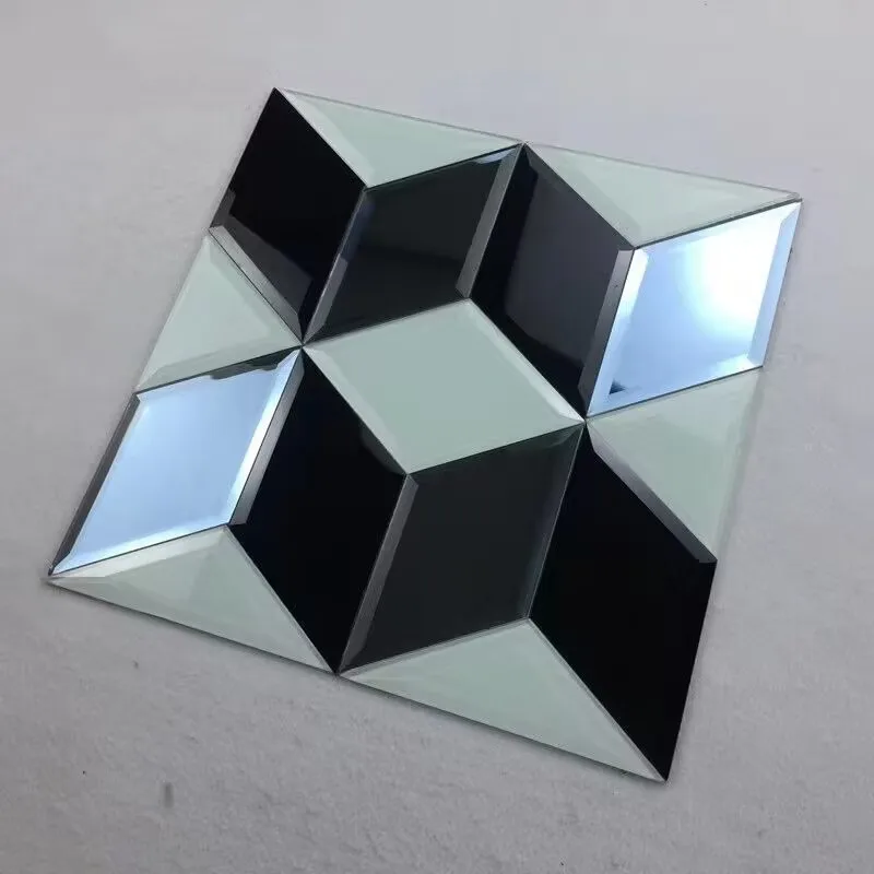 Clear ultra Silver Home Wall Cut Small Decorative Art Room Decor Beveled Mirror Crystal Glass Mosaic Tile