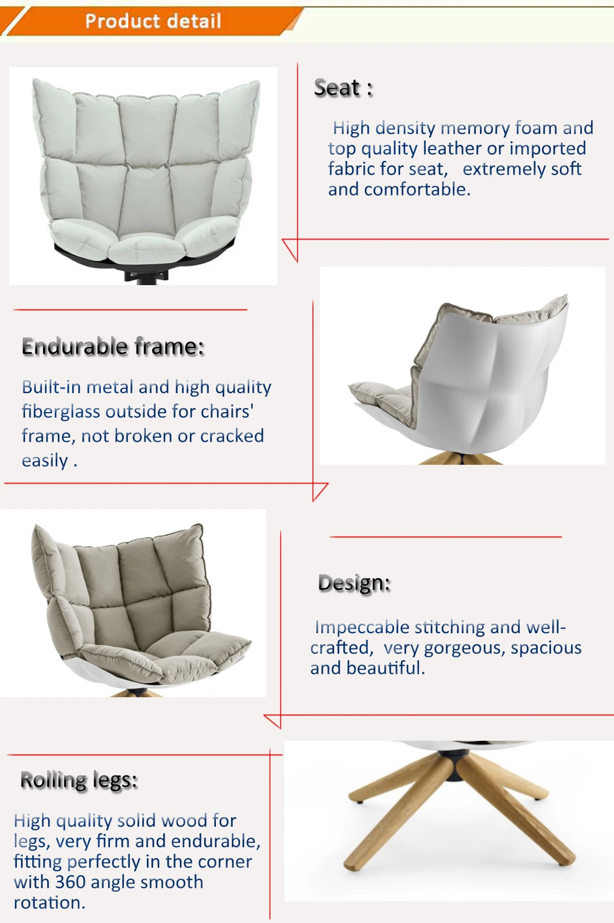 Wooden Legs Designer Furniture Frame Dining Husk Chair Swivel Fiberglass Unique Design Luxury Fabric Upholstered Solid Indoor