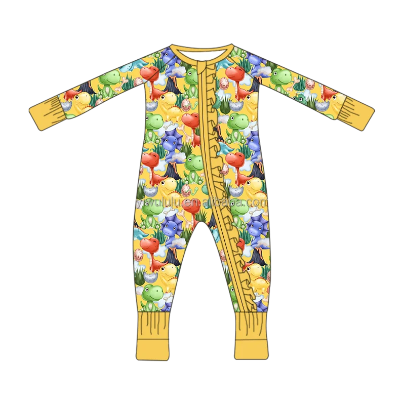 Organic Knitted Breathable Toddlers pajamas Cute Dinosaur and girls bamboo baby romper with zipper
