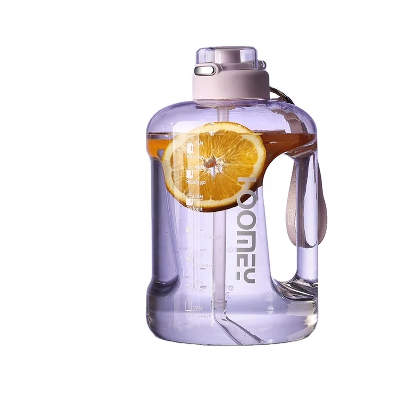 2.5L Large Gym Jug with Motivational Time Marker Covered Straw Spout Portable Tritan Sports Water Bottle