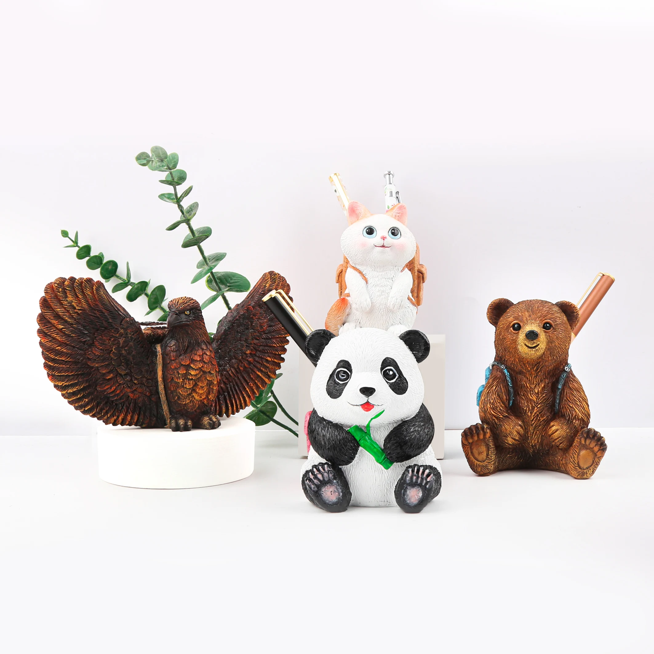 TTX Cartoon Panda Cat Bear Eagle Shape Kawaii Desk Organizer Pen Holder For School Student