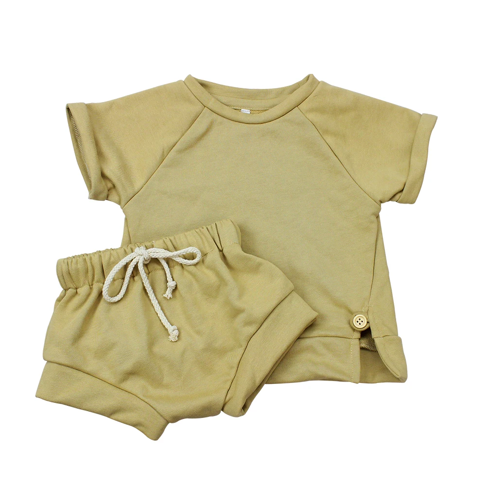 
2021 boutique custom logo summer 2 piece soft french terry toweling kids boy clothing set 