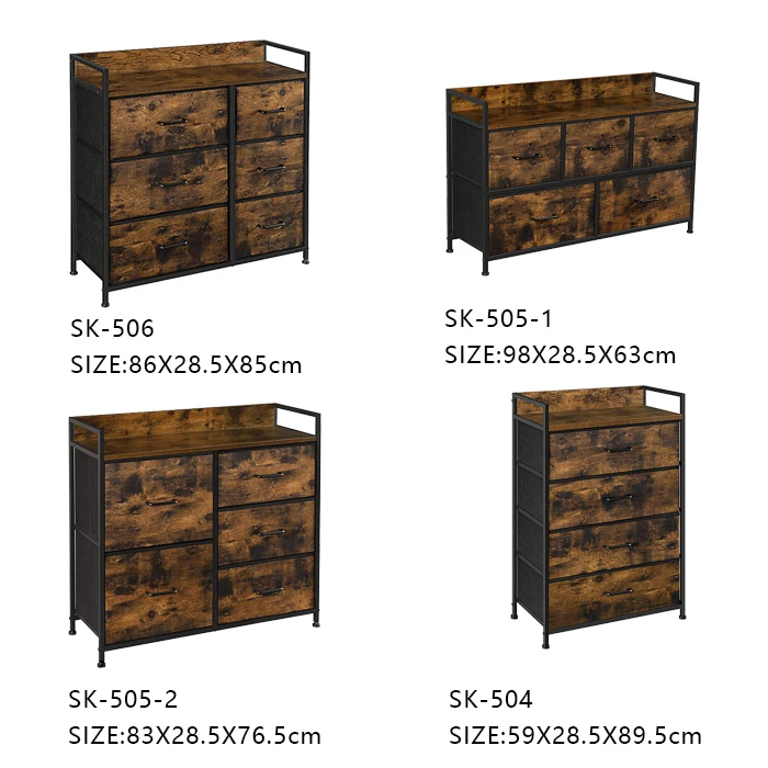 Closet Storage Dresser, 6 Fabric Drawers and Metal Frame with Handles, Rustic Brown