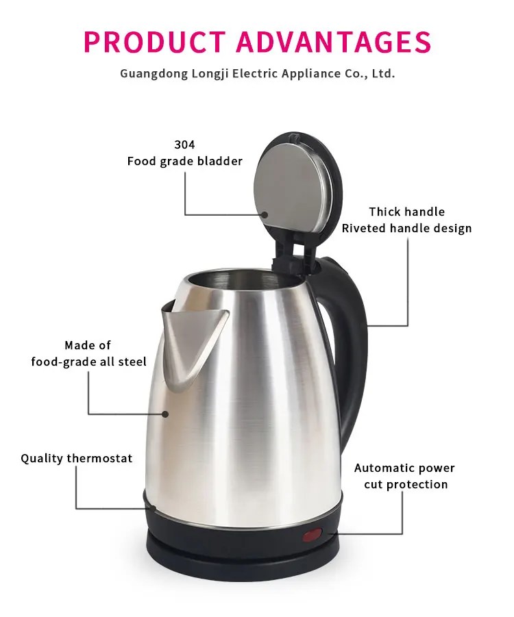 1.8L Stainless Steel Electric Kettle 360 Degree Rotational Base Hotel Household Electric Kettle