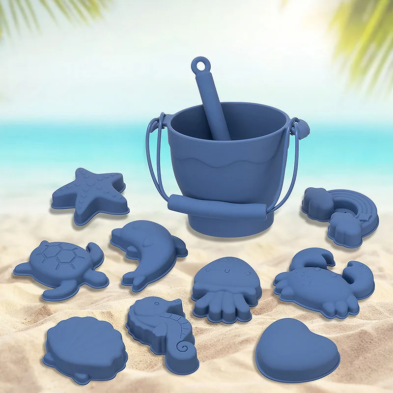 Hot Diy Color Soft Outdoor Children Tropical Summer Sand Bucket Toys Baby Kids Silicone Beach Toys