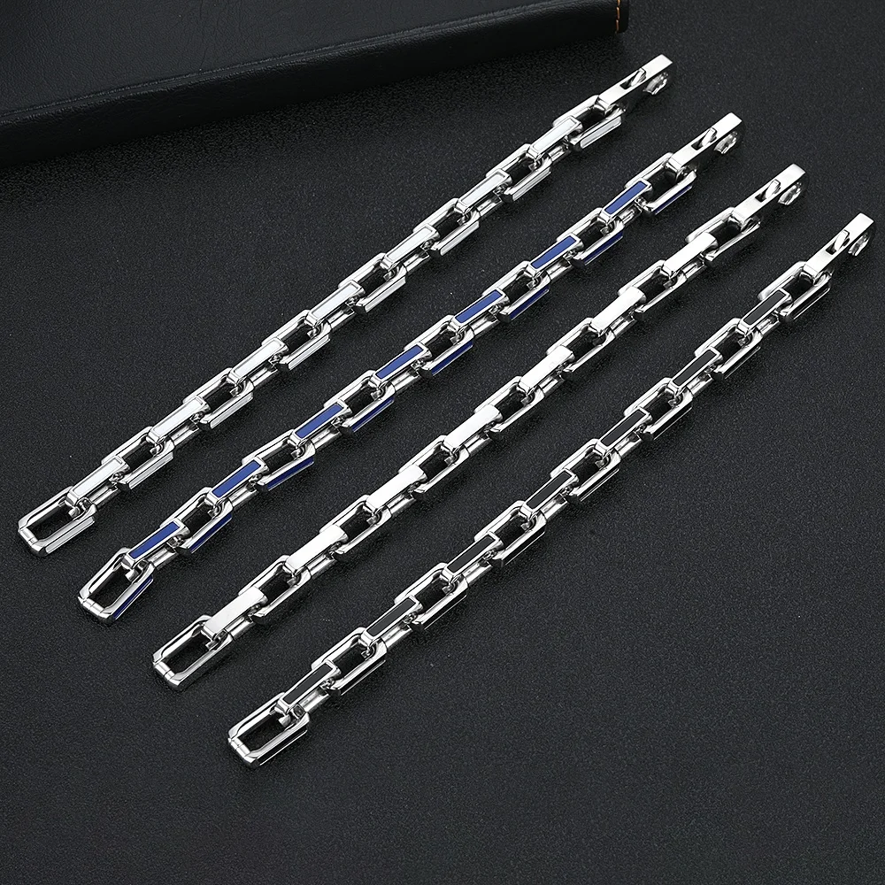 VEROMCA 9mm Stainless Steel Square Bamboo Knot Lock Bracelet Hip Hop Titanium Steel Jewelry Bracelet Male
