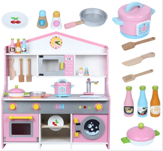 
Big Pink Cooking Kitchen Set Toys For Kids Pretend Play Wooden Toys Kitchen 