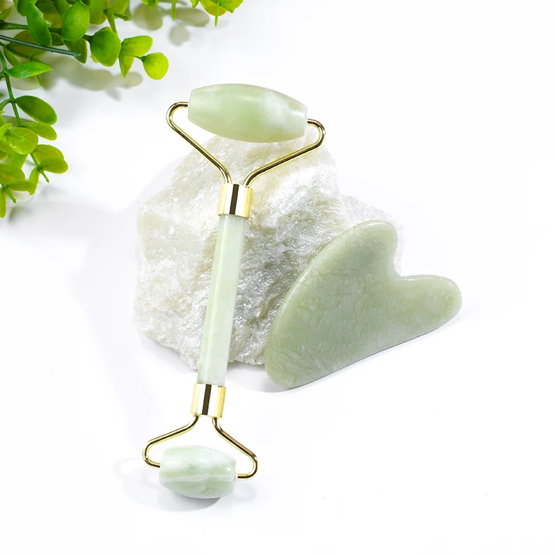 
Custom logo support high quality new noise free type best green jade roller gua sha tool for face 