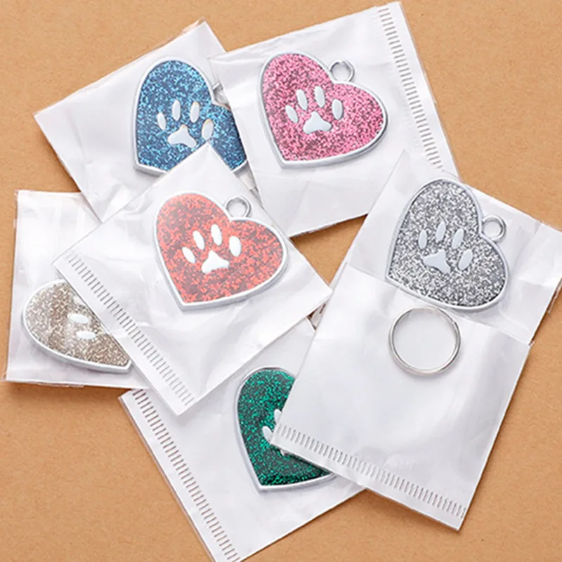 High quality spot zinc alloy love paw print dog tag pet collar colorful cartoon accessories back can be laser engraved ID card