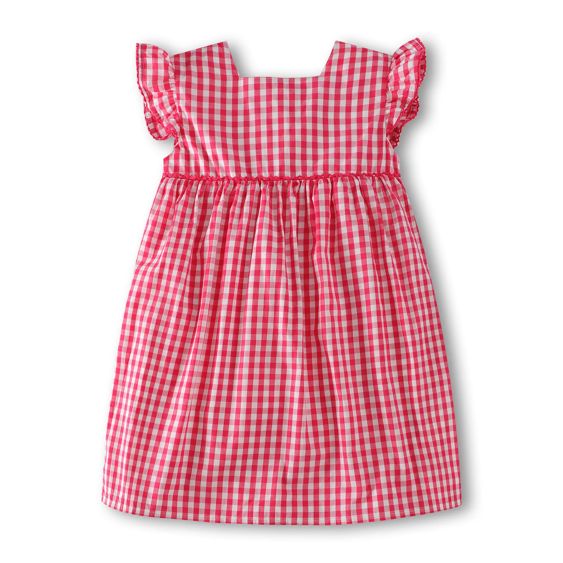 New Summer Princess Children Clothing Cotton Baby Kids Girls Flowers Plaid Dresses with Ruffle sleeves 2-12 years old