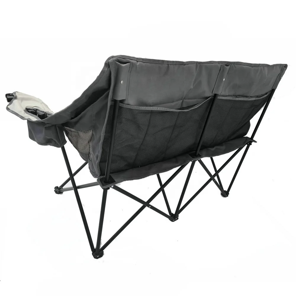 Outdoor garden folding chair camping double chairs love seat with 2 cup buckets