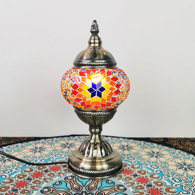Turkish Mosaic table lamp  Turkish brass living room color glass luxury table lamp