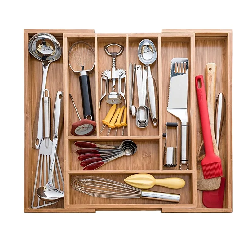 Bamboo cutlery storage and organizing tools drawer organizer knife and fork compartment box drawer divider organizer