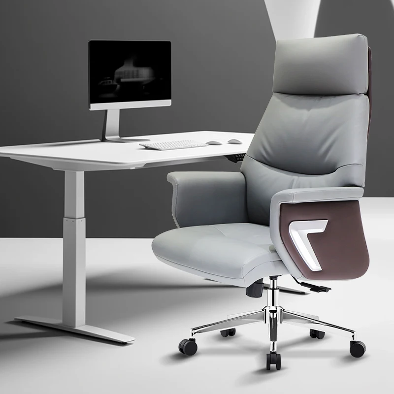 Hot Sales Gray PU Leather Swivel Adjustable Executive Office Boss Chairs Luxury Ergonomic Manager High Back Office Chair