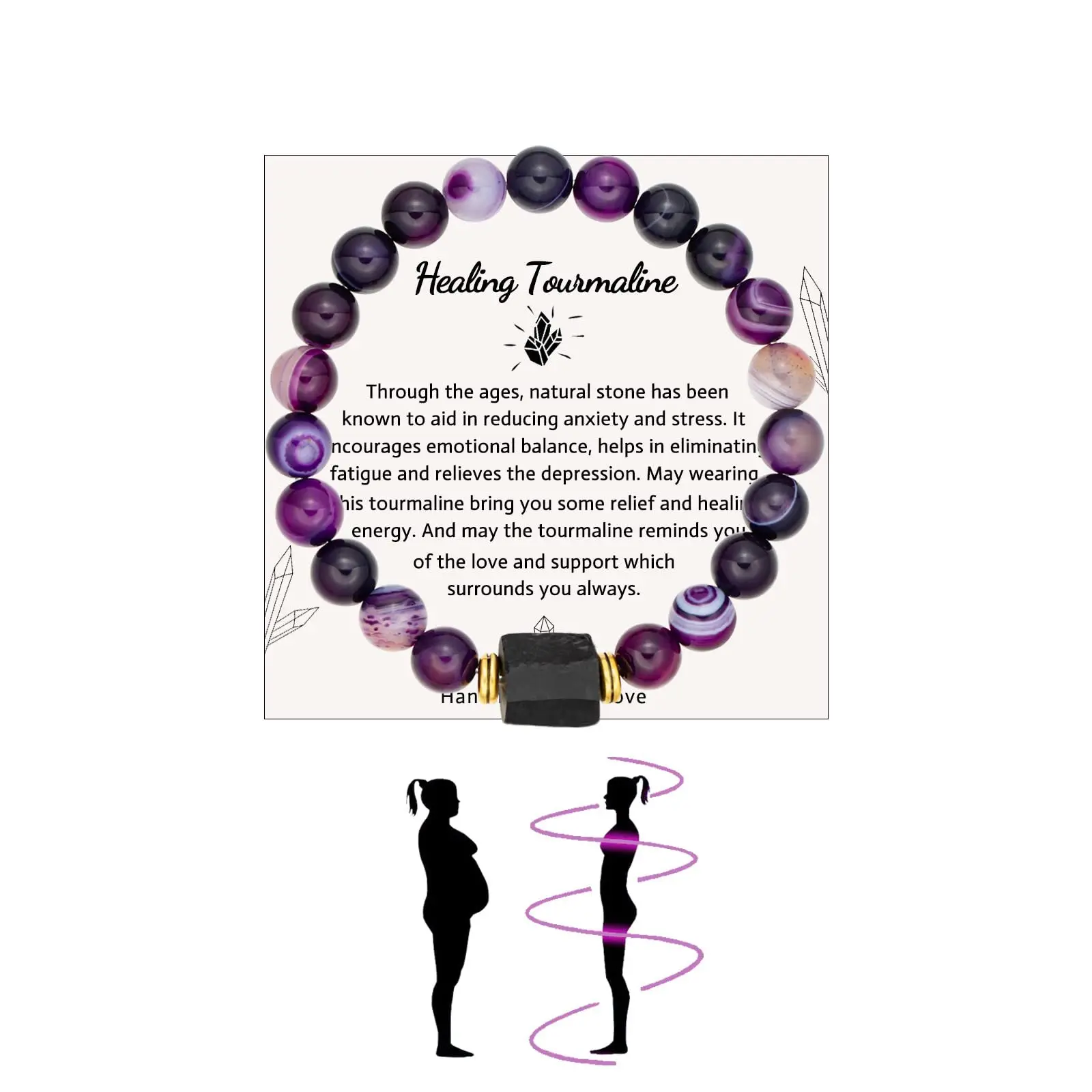 Natural Healing Relieve Anxiety And Stress Bracelets With Card Tourmaline Amethyst Bracelet Health Man