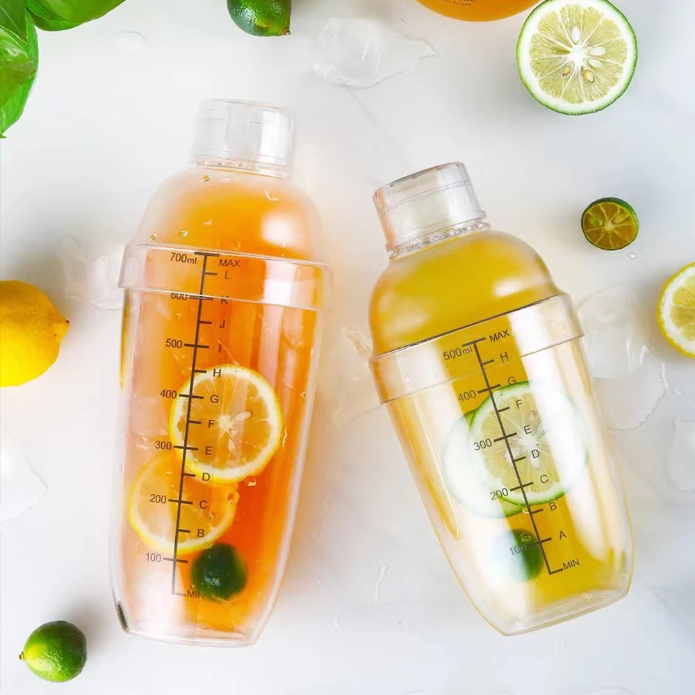 Creation Factory Wholesale Hot Style 500ml 700ml 1000ml Plastic Scale Cocktail Shaker Transparent Drink Mixer