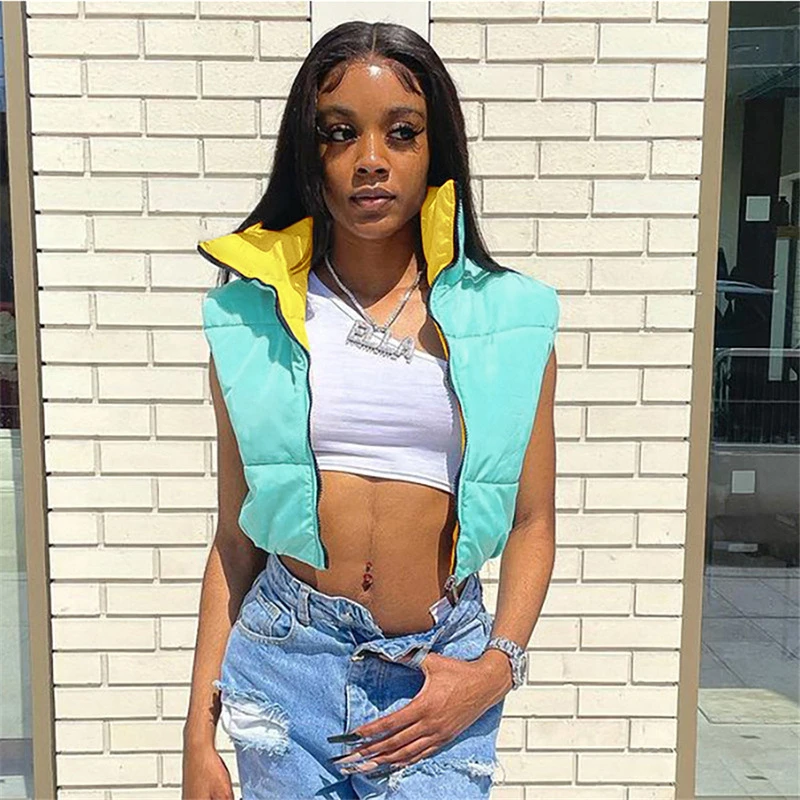 Однотонный пуховой жилет с воротником-стойкой, на молнии, без рукавов, с хлопковой подкладкой, женская зимняя пузырьковая куртка, пальто