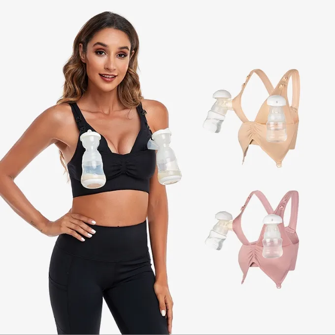 Wholesale Seamless Double Buckle Yoga Sports Beauty Back Maternity Breast Pumping Hands-Free Pregnancy Nursing Bra