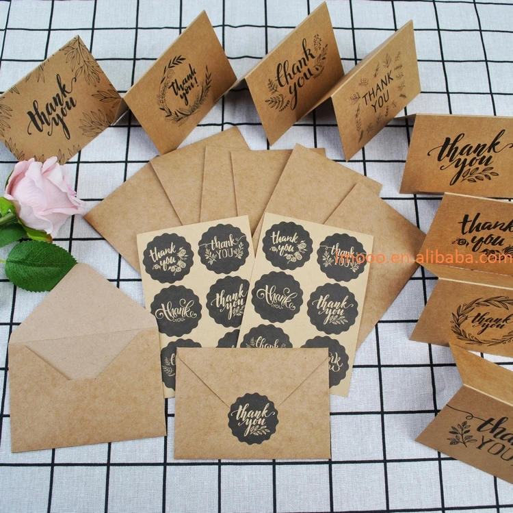 Factory Price 8pcs Thank You Cards with Envelopes Appreciate Cards Greeting Postcard Kraft Paper 8pcs Pack per Unit