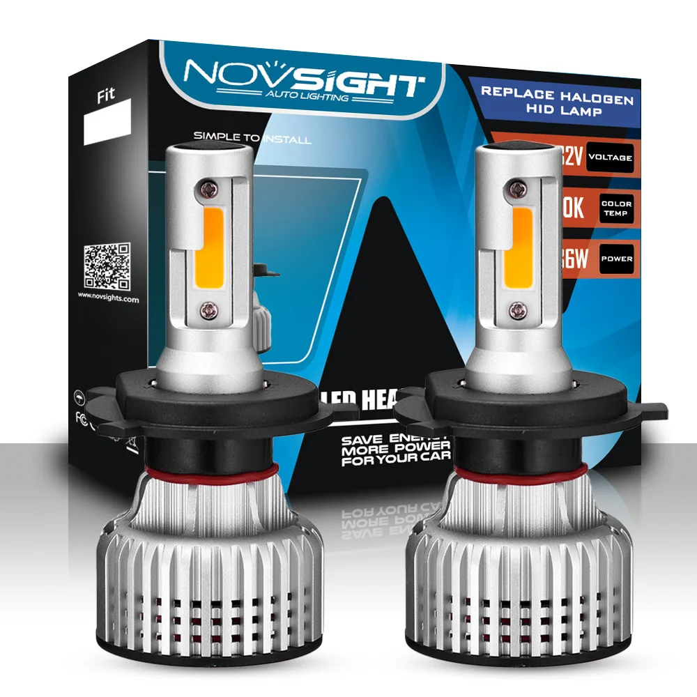 Novsight high power 3000k yellow dual color h4 COB car auto headlight bulb C6 10000LM 72W 9005 H7 H11 Led Headlight fog light