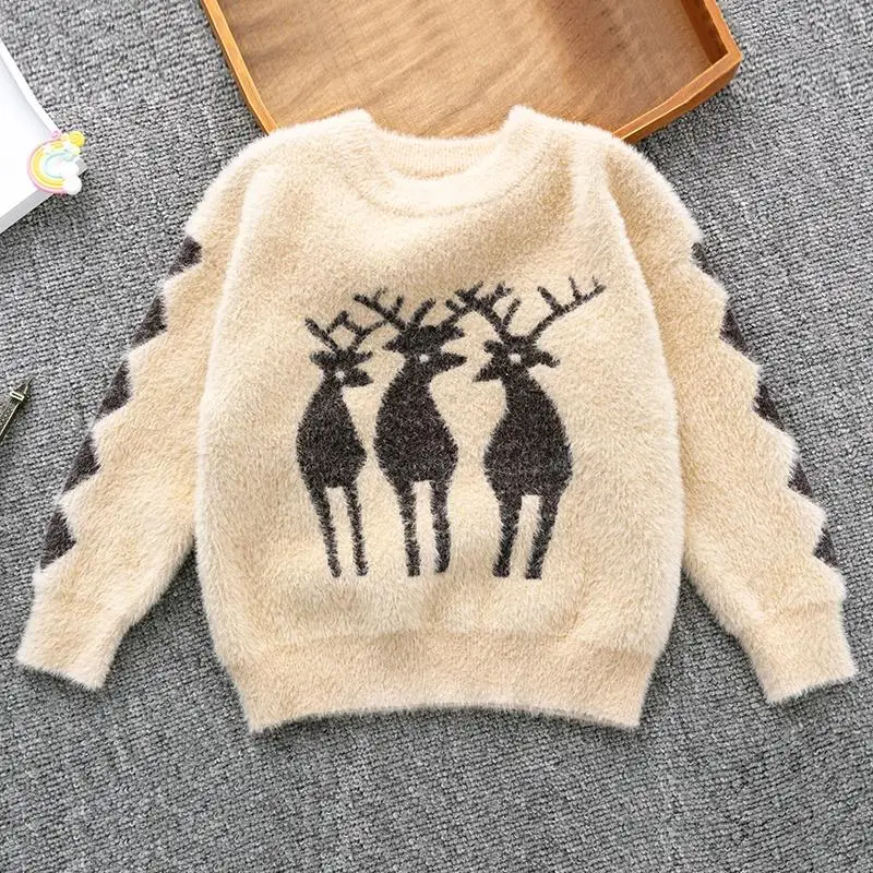 
Sweater Knitwear Pullover Lovely Mink like fur Girls Children Baby Cartoon Quantity Winter Computer Anti 