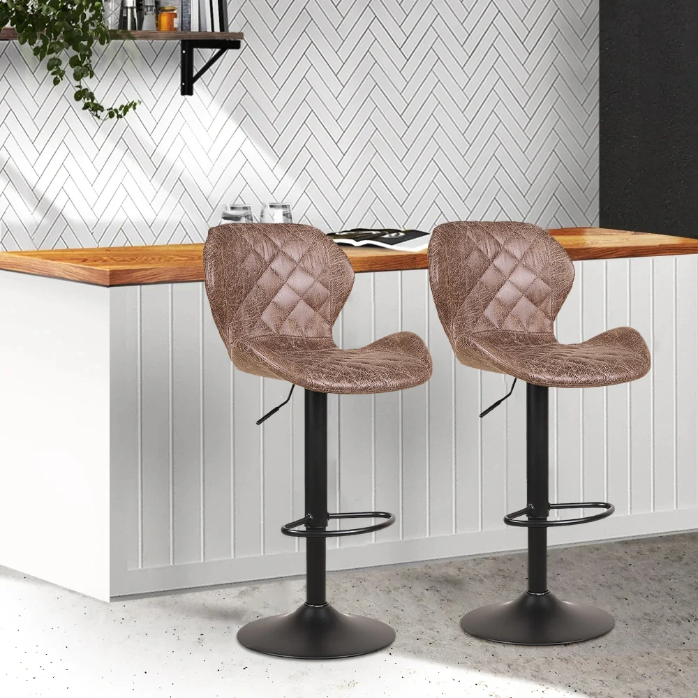 Bar Furniture Pu Upholstered Backrest Swivel Bar Stool Circular Metal Base Lifting Bar Stools For Kitchen