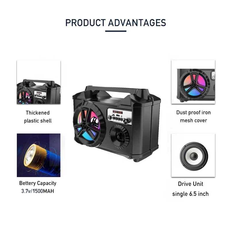 BT 5.0 Multi-functional &wireless LED colorful jump lights Speaker Fm Radio Portable Sound Equipment/amplifiers/speaker