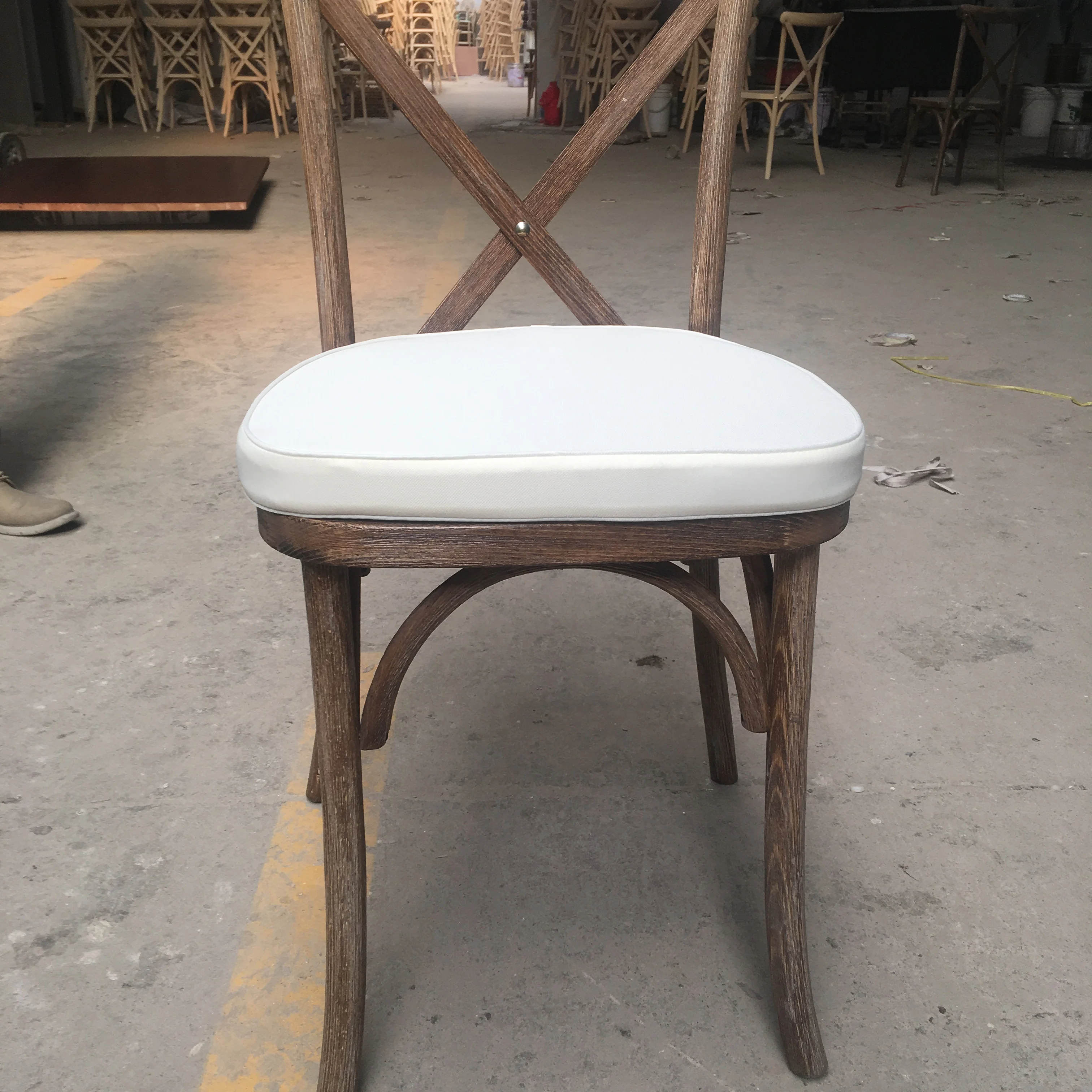 2020 Eventfur wood antique cross back event chair with soft seat cushion