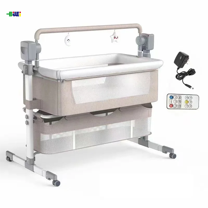 Modern 3-in-1 Adjustable electric alloy Baby bed Bassinet Rocking Infant Bedside Crib for Newborn for Living Room Bedroom Use