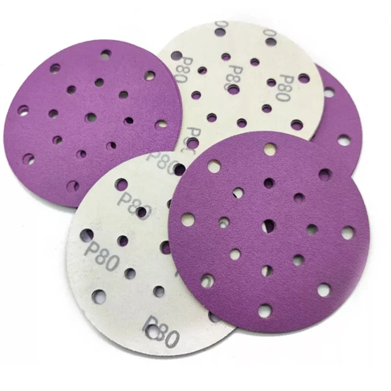 Self adhesive purple sand paper  aluminum oxide abrasive  automobile sand paper, porous sand disc  and cushion pad