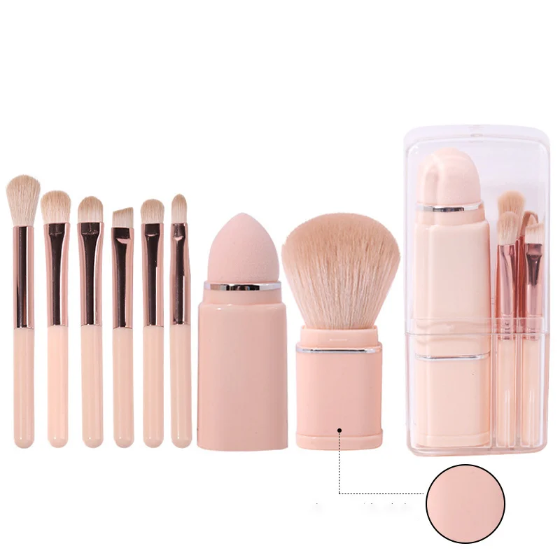 2023 Hot 8-in-1 Portable Makeup Brush Set Supports Trademark Custom Retractable Lip Brush Foundation Mix Brush Box