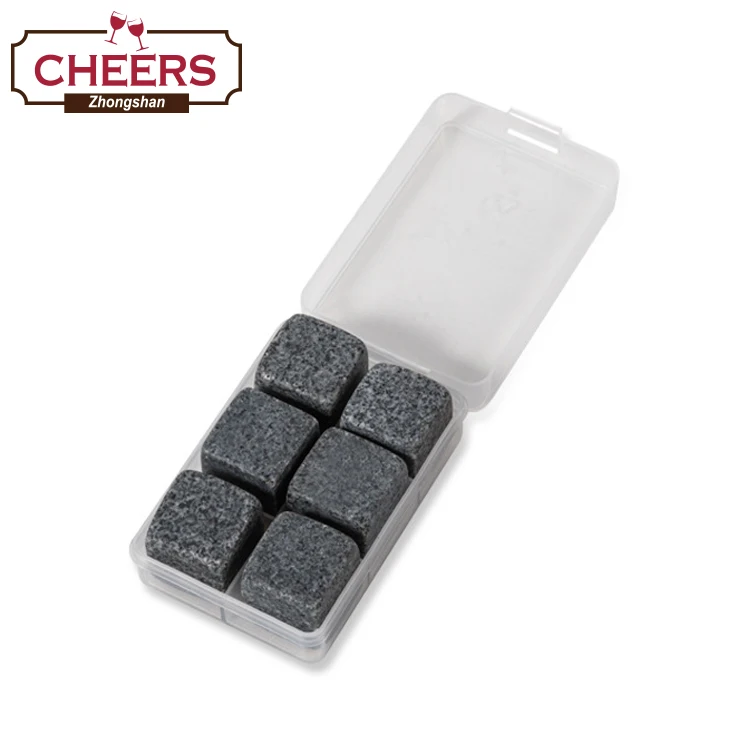 Deep Gray Granite Whiskey Stones, Ice Cube Rocks, Set of 9 Reusable Whiskey Wine & Beverage Chilling Rocks with Velvet Gift Bag